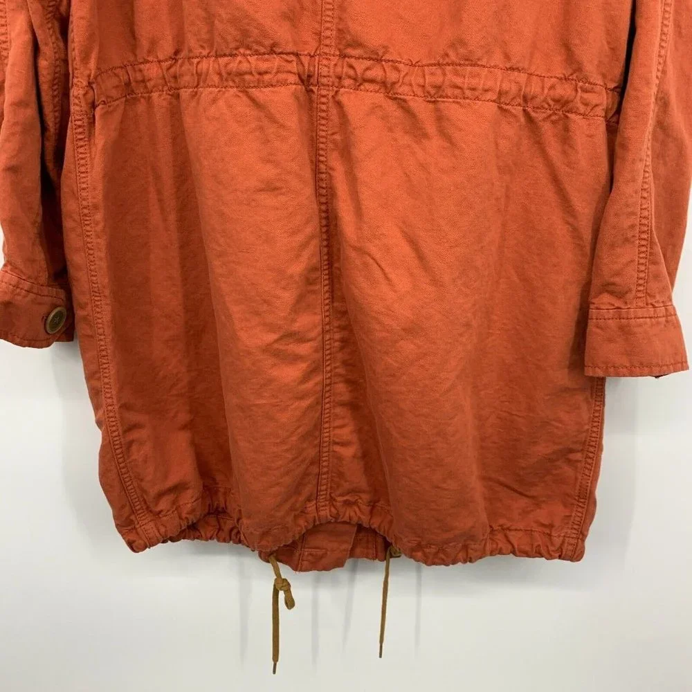 LOFT Anorak Jacket Utility Orange Hood Full Zip Button Linen Blend - Picture 9 of 10